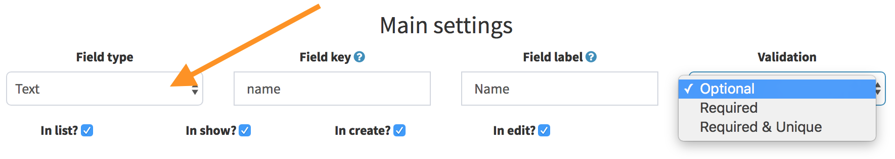 CRUD Fields Key Label