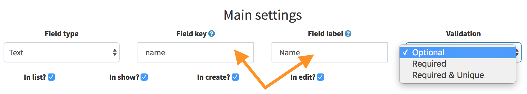 CRUD Fields Key Label