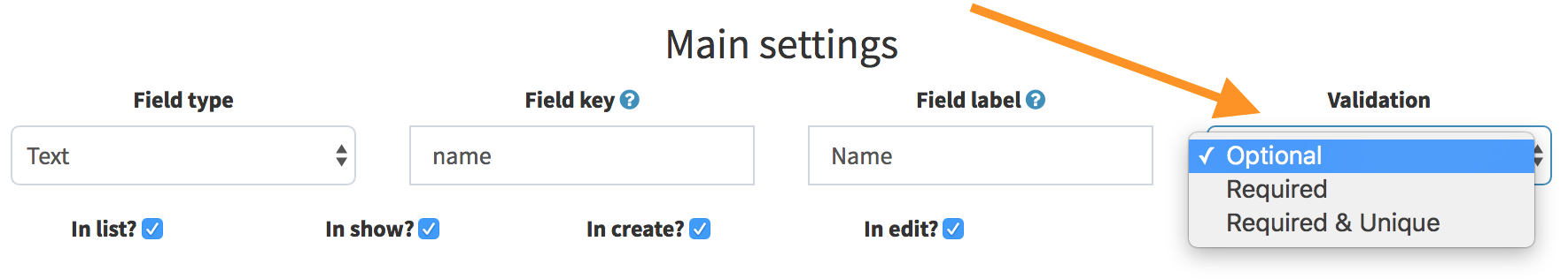 CRUD Fields Key Label